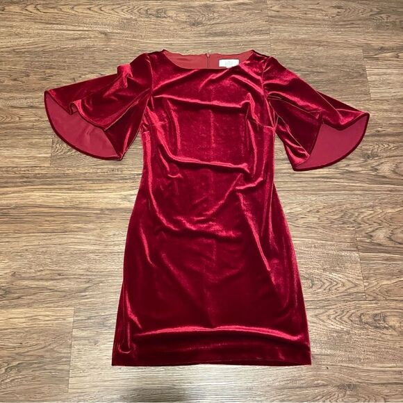Badgley Mischka Belle Stretch Velvet Mini Dress Red Size 6 - Picture 7 of 12